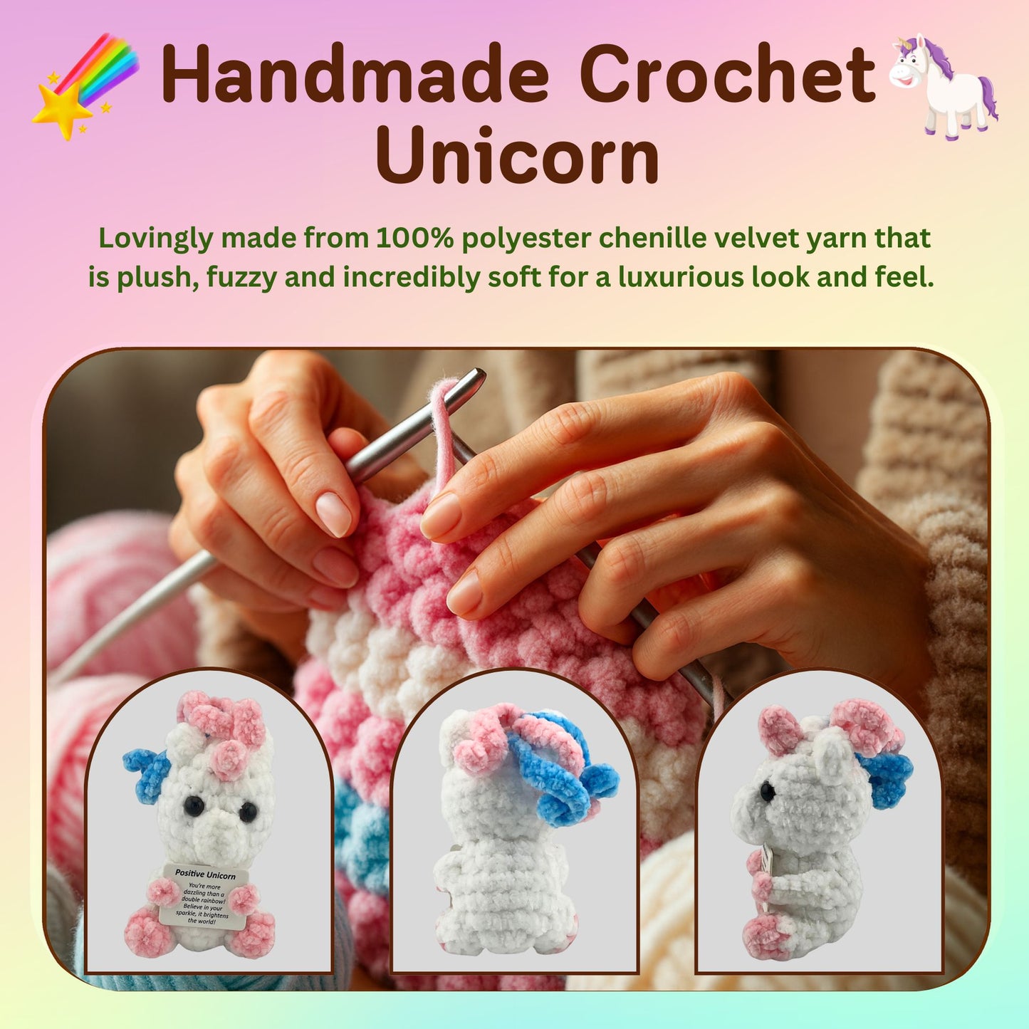 Positive Unicorn Crochet Doll