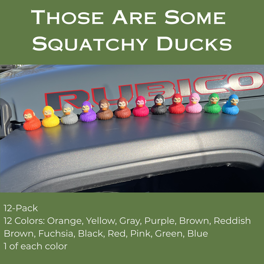 Bulk Bigfoot Rubber Ducks, 2 Inch Size, Party Colors, 12-Pack