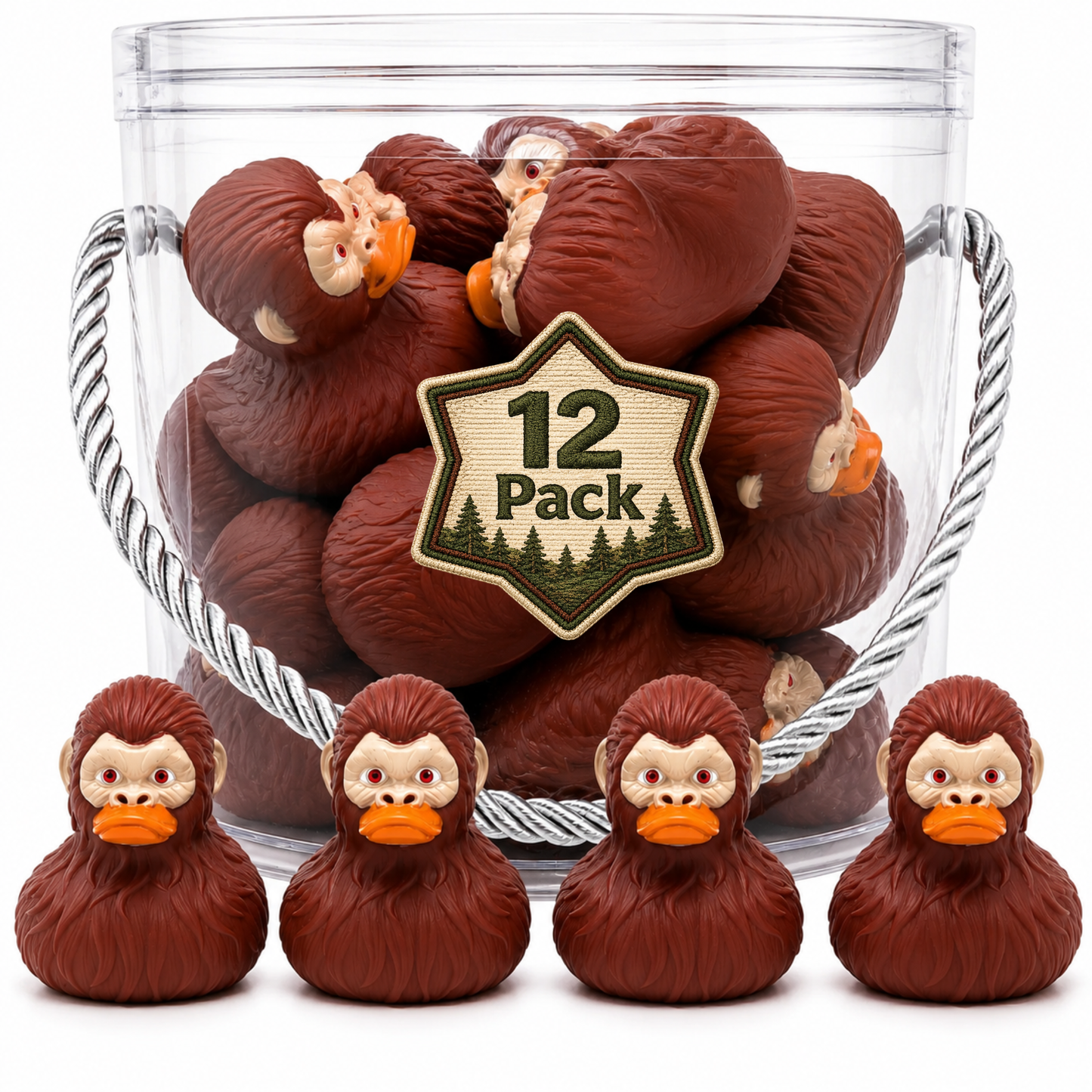 Bulk Bigfoot Rubber Ducks, 2 Inch Size, Reddish Brown, 12-Pack