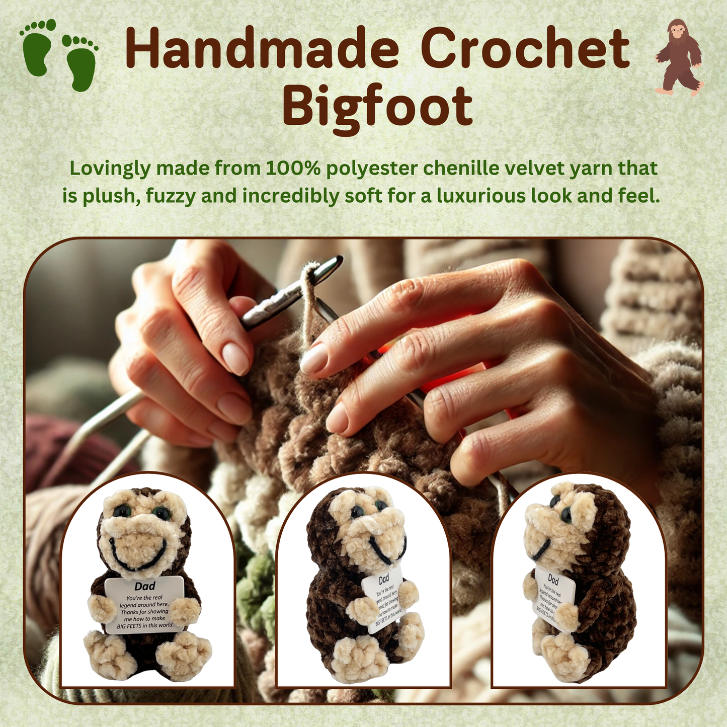 Positive Bigfoot Crochet Doll for Dad