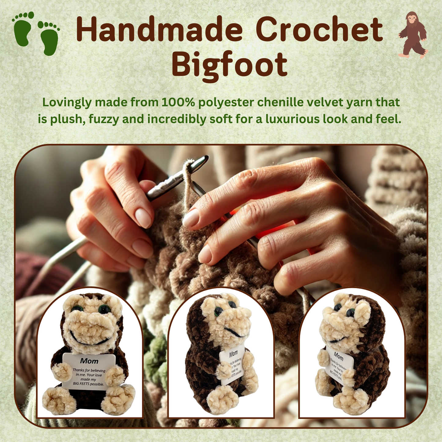 Positive Bigfoot Crochet Doll for Mom