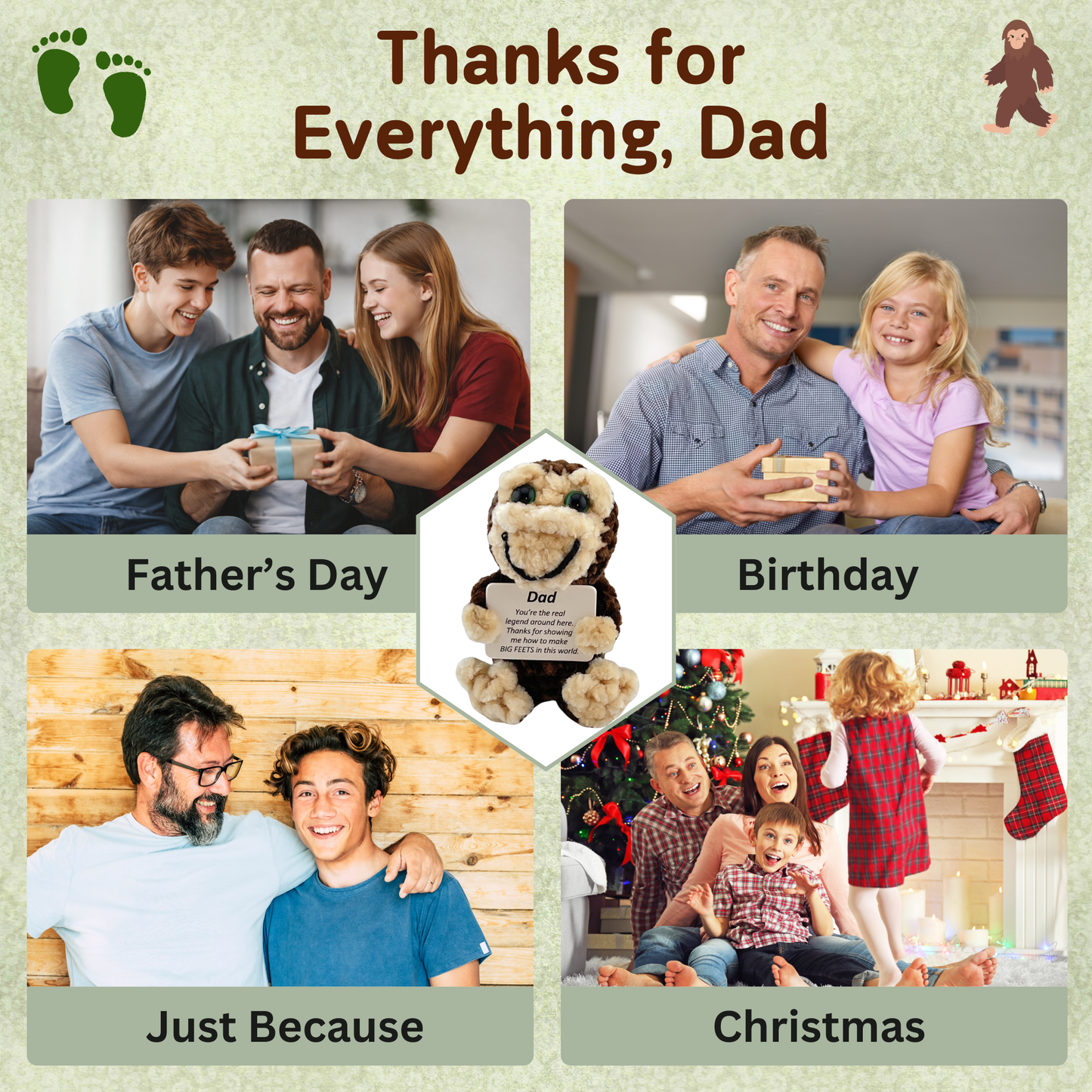 Positive Bigfoot Crochet Doll for Dad