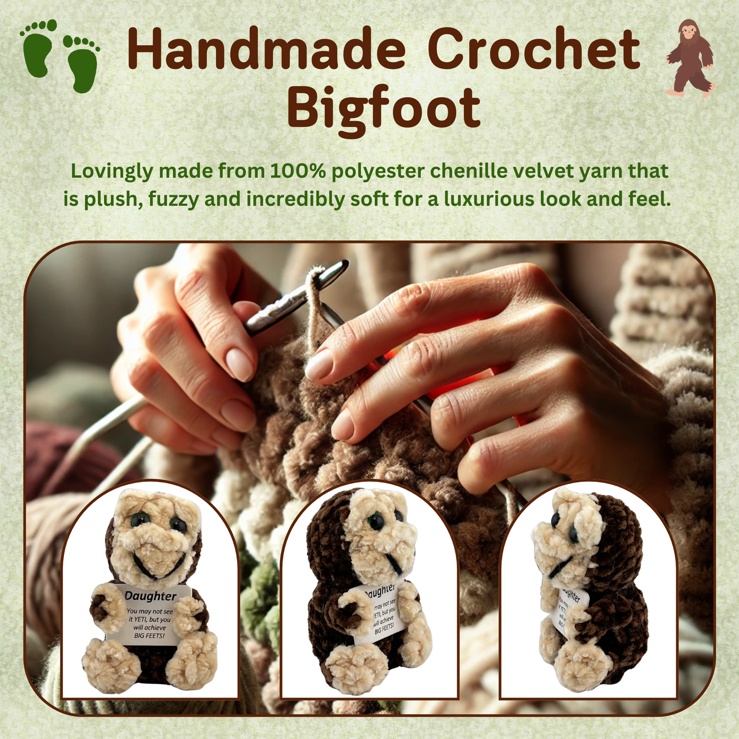 Positive Bigfoot Crochet Doll for Daughter