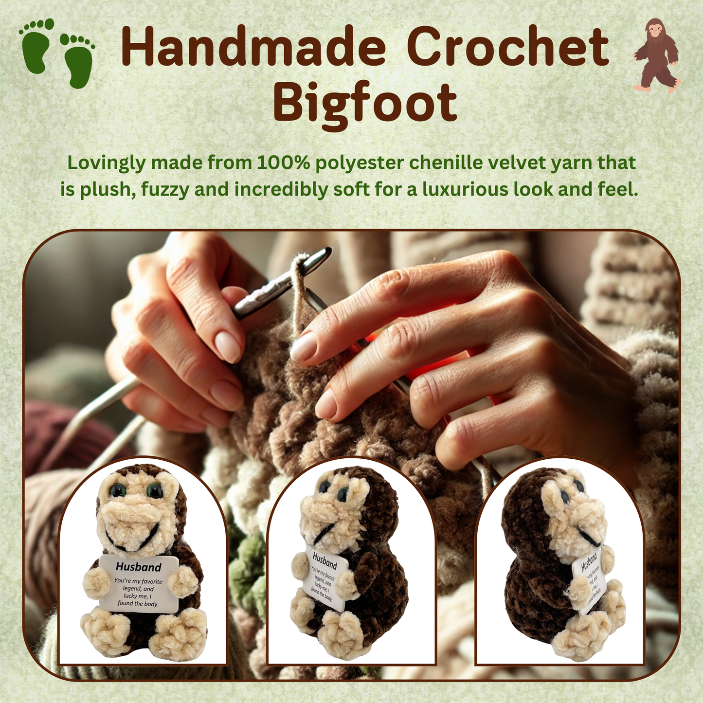 Positive Bigfoot Crochet Doll for Husband