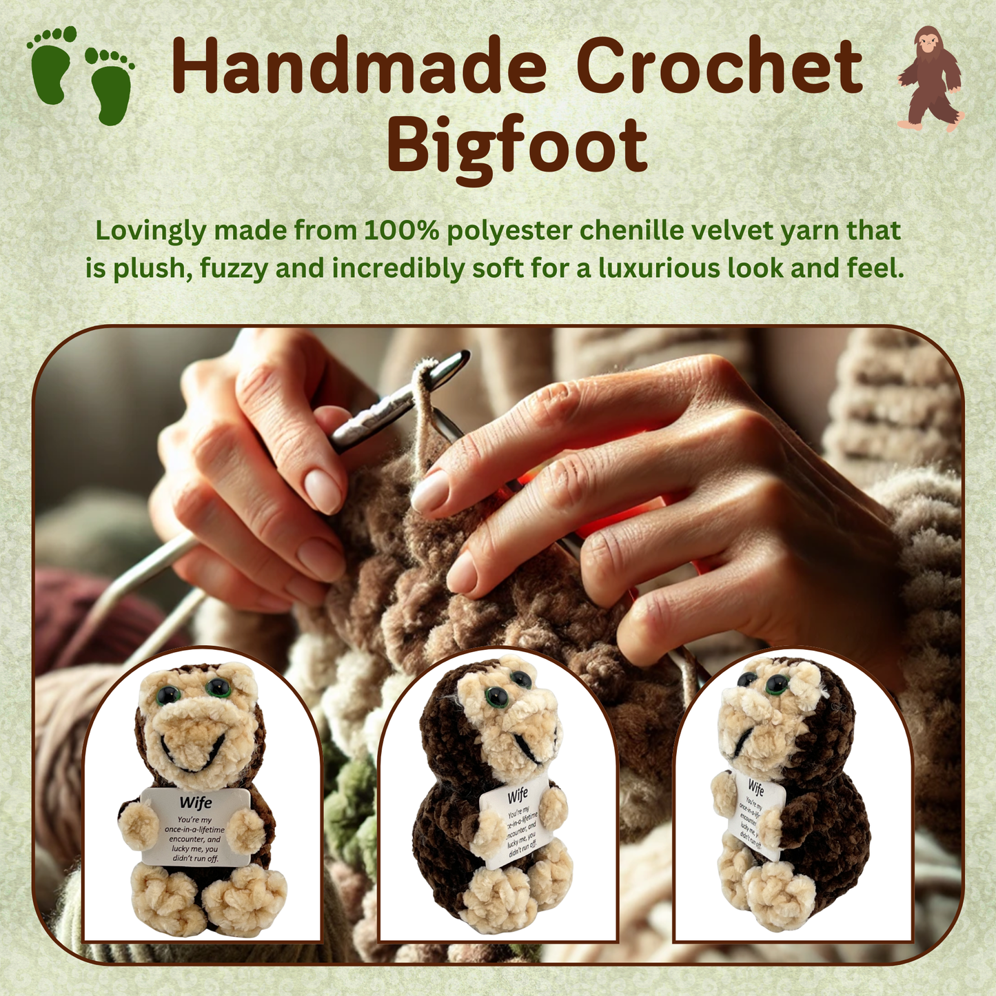 Positive Bigfoot Crochet Doll for Wife