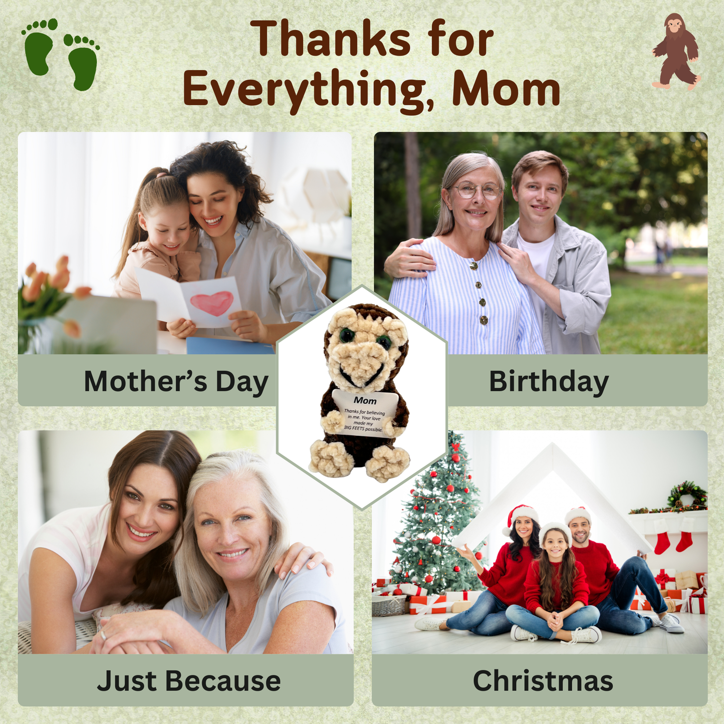Positive Bigfoot Crochet Doll for Mom