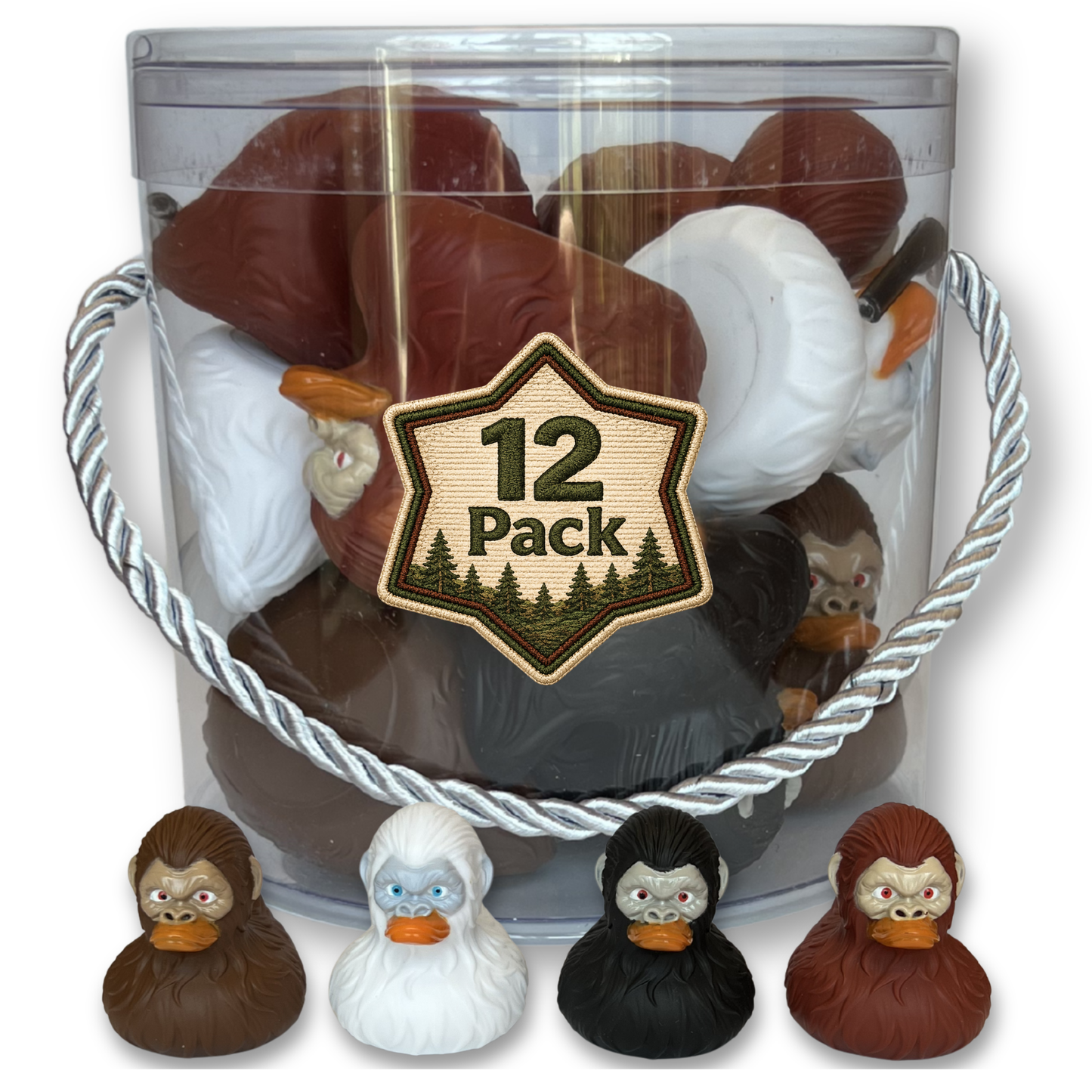 Bulk Bigfoot Rubber Ducks, 2 Inch Size, Multi Color, 12-Pack