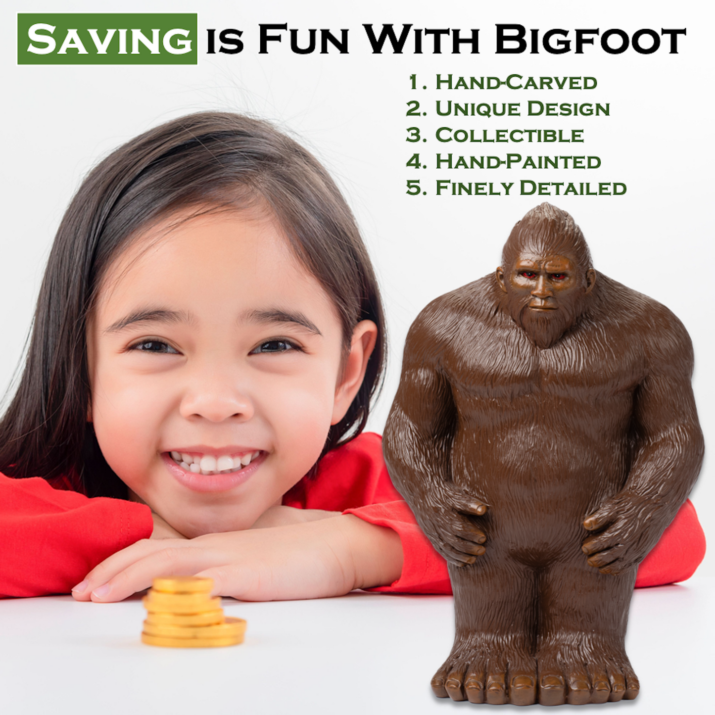 Bigfoot Statue Piggy Bank for Adults, Brown