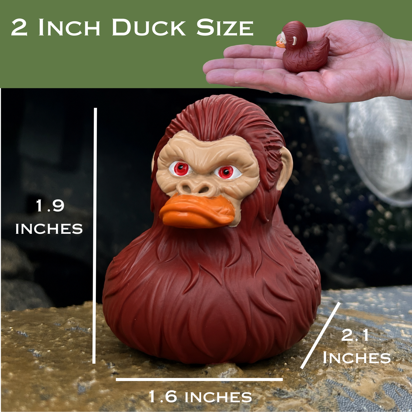 Bulk Bigfoot Rubber Ducks, 2 Inch Size, Reddish Brown, 12-Pack