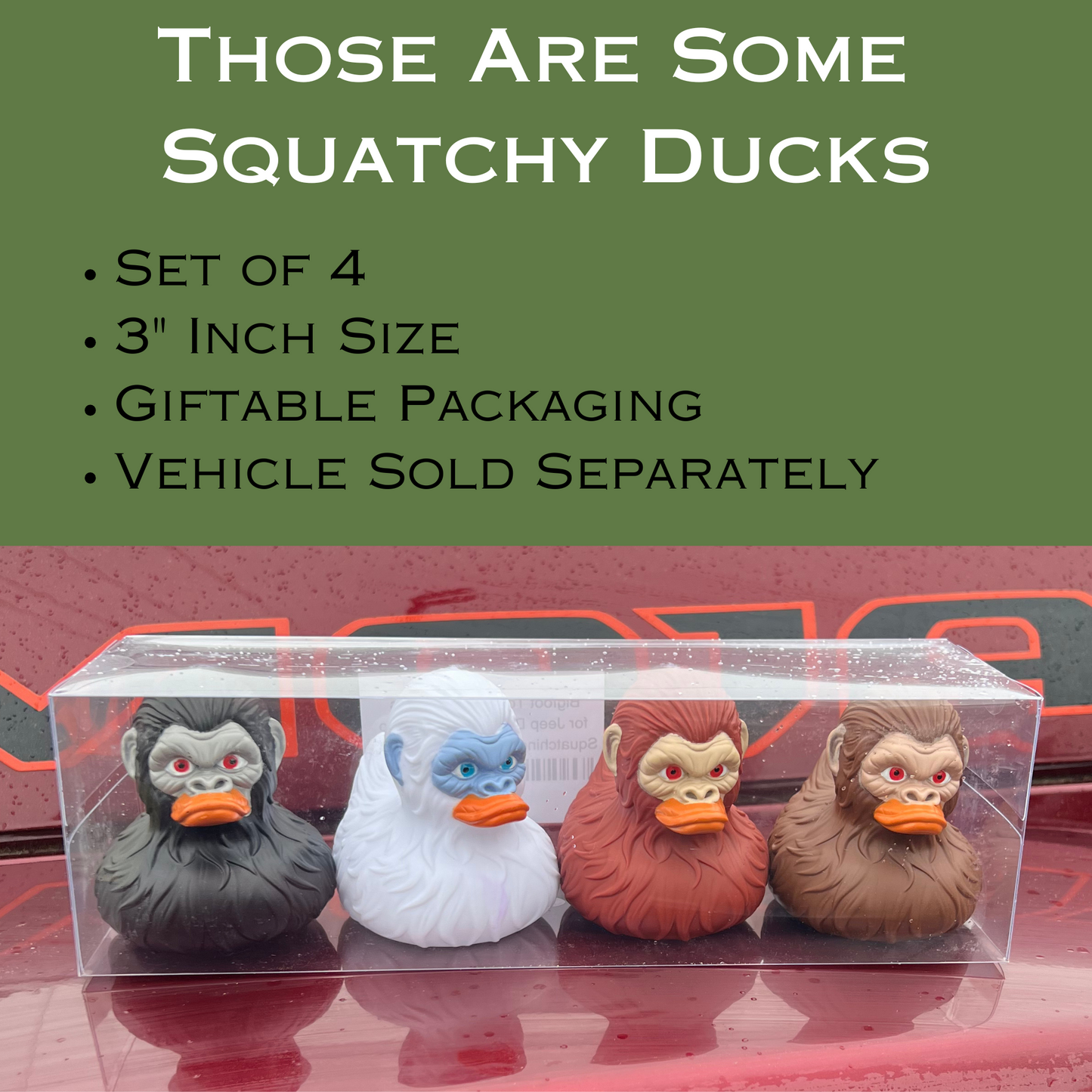 Bigfoot Rubber Ducks for Jeeps - 4 Pack, 3 Inch Size